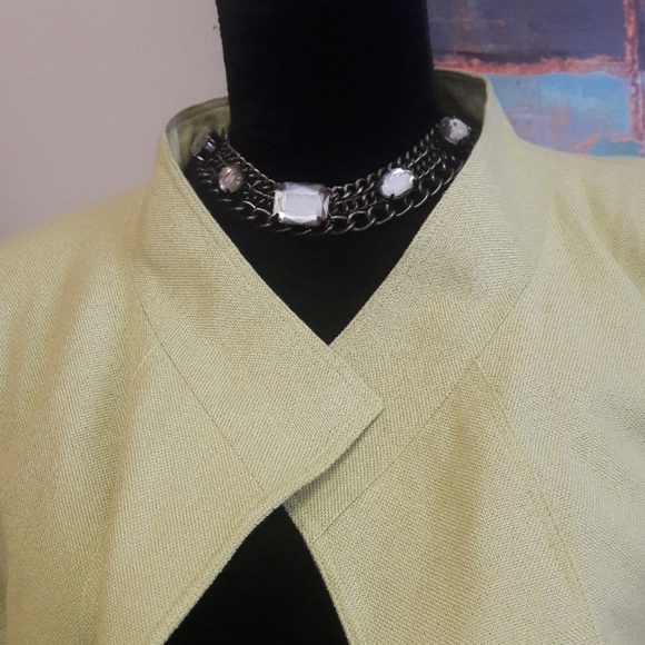 Elana/ Lime Green/ Silk/Open Front Blazer/ Jacket - Picture 2 of 8
